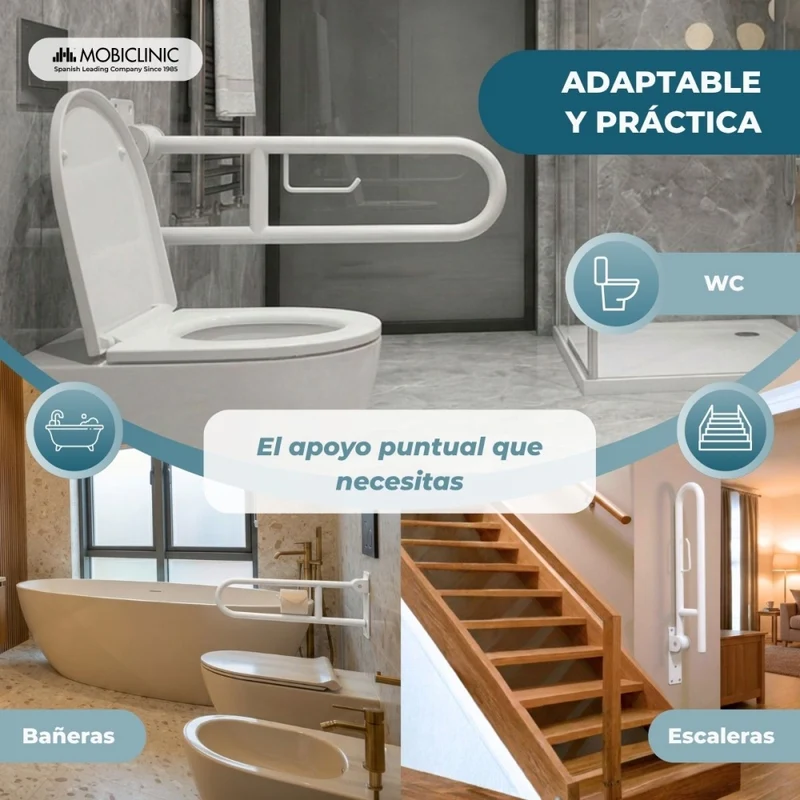 Klappbarer Haltegriff fürs Badezimmer | Toilettenpapierhalter | Doppelstange | Bis 250 kg | Eisen | Weiß | Robin | Mobiclinic