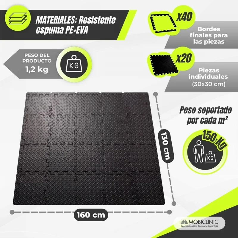 Tatami-Puzzle | 20 Teile + 40 Randelemente | Rutschfest und wasserdicht | PE+EVA | Modular | Geometrisch | Zeny | Mobiclinic