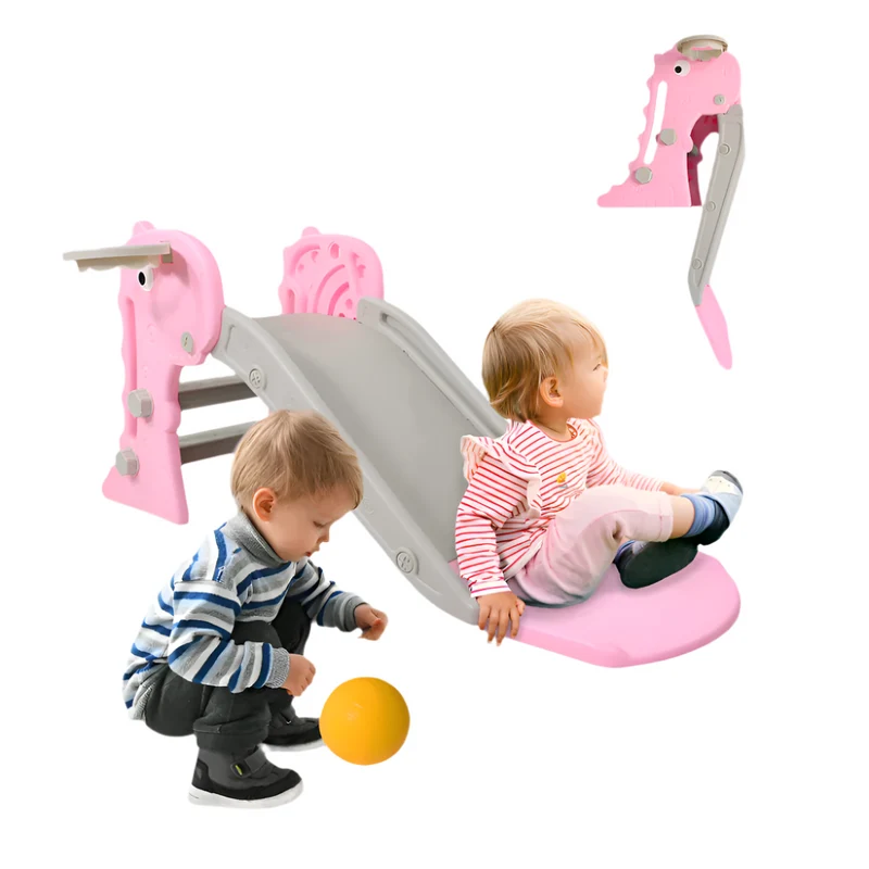Kinderrutsche | Faltbar | Korb und Ball | Runde Kanten | Rutschfeste Stufen | Max. 35 kg | Rosa | Mobiclinic