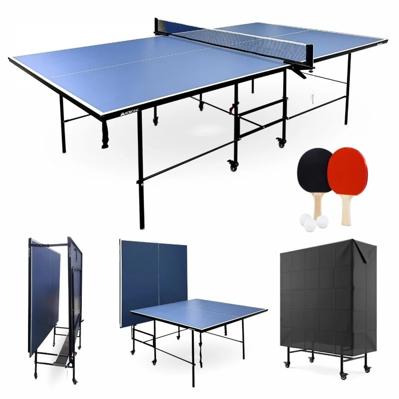 Tischtennisplatte | Faltbar und tragbar | Professionelles Design | 360º-Räder | Netz, Schläger und Bälle | Tokyo | Blau | Mobiclinic
