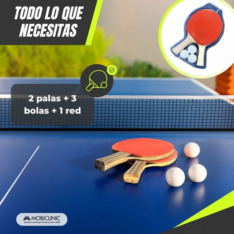 Tischtennisplatte | Faltbar und tragbar | Professionelles Design | 360º-Räder | Netz, Schläger und Bälle | Tokyo | Blau | Mobiclinic