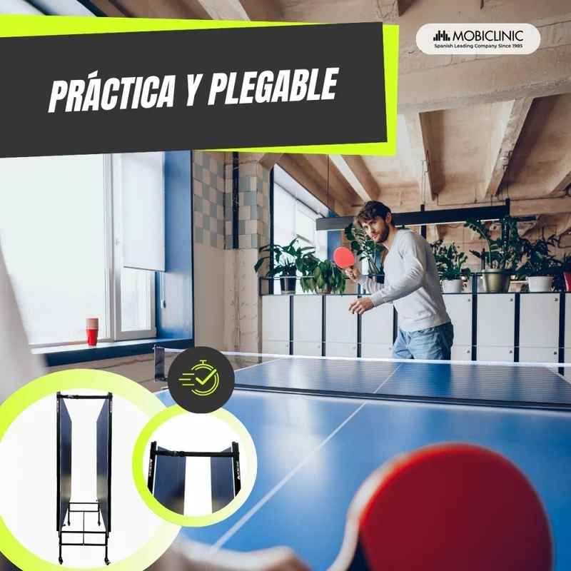 Tischtennisplatte | Faltbar und tragbar | Professionelles Design | 360º-Räder | Netz, Schläger und Bälle | Tokyo | Blau | Mobiclinic