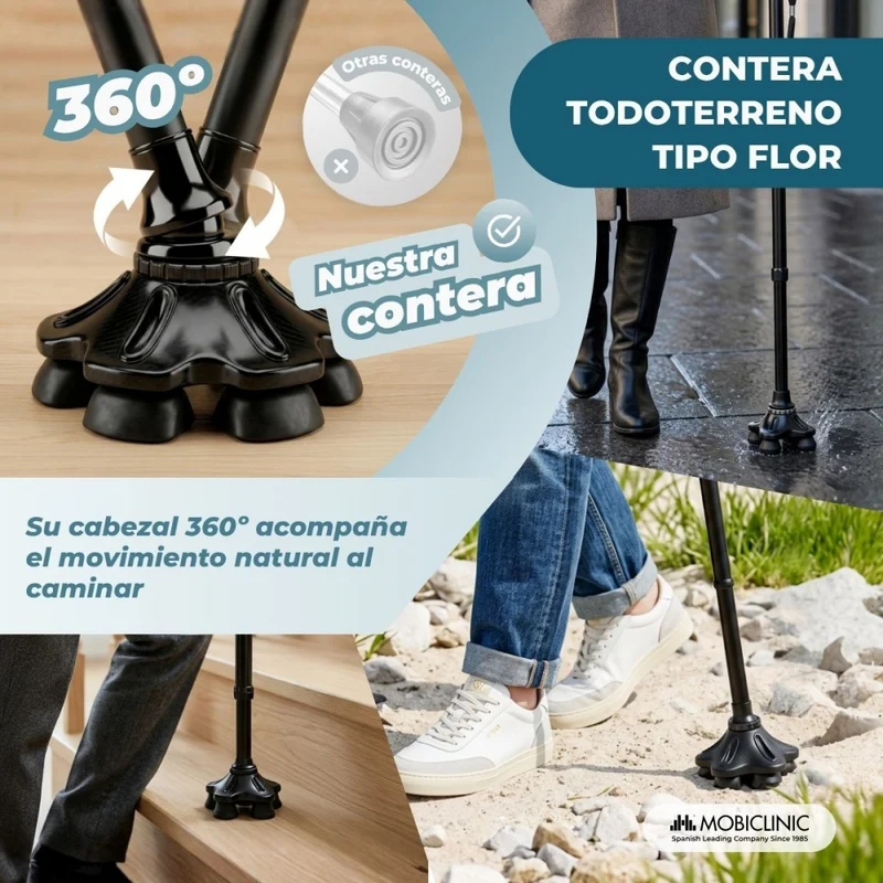 Faltbarer Gehstock | Linkshänder | Höhenverstellbar | Ergonomischer Griff | Rutschfeste Spitze | FlexGo | Mobiclinic