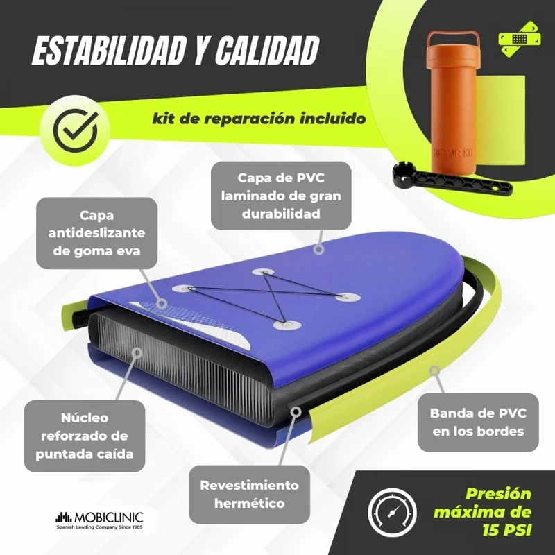 Aufblasbares Paddleboard | 315x78x15cm | Max. 150kg | Verstellbares Paddel | Rucksack und Pumpe | Stitch | Mobiclinic