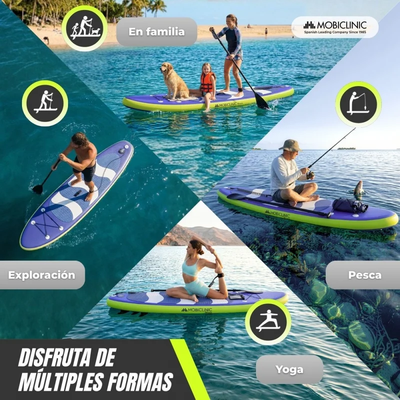 Aufblasbares Paddleboard | 315x78x15cm | Max. 150kg | Verstellbares Paddel | Rucksack und Pumpe | Stitch | Mobiclinic