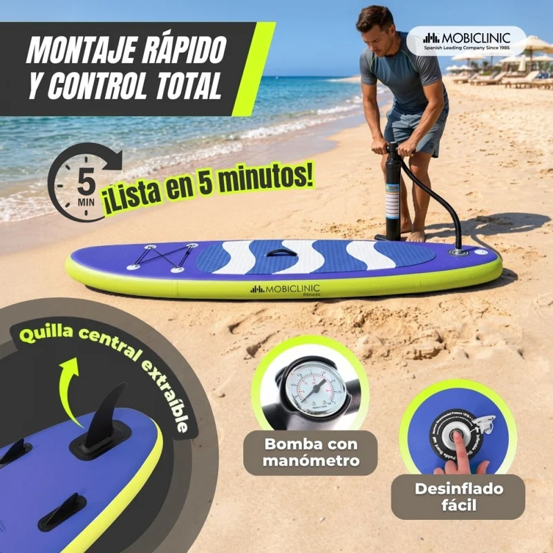 Aufblasbares Paddleboard | 315x78x15cm | Max. 150kg | Verstellbares Paddel | Rucksack und Pumpe | Stitch | Mobiclinic