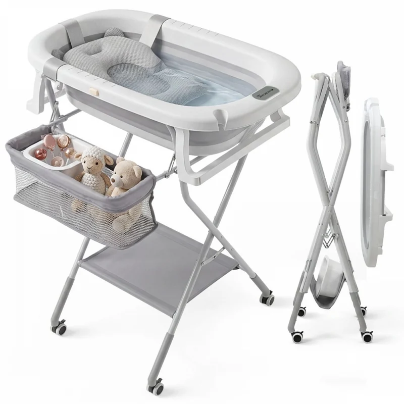 Babybadewanne | Höhenverstellbar | Zusammenklappbar | Räder mit 360º-Bremse | Kissen | Stauraum | Bubba Max | Mobiclinic