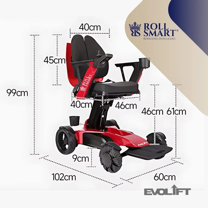 Roll smart evolift stufenlos höhenverstellbarer elektro-falt-rollstuhl