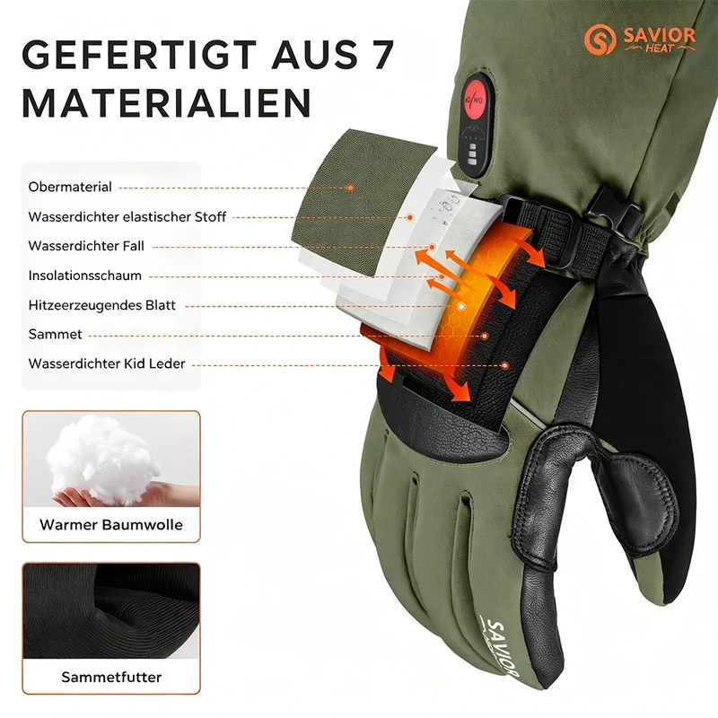 Savior Heat Wiederaufladbare Beheizbare Skihandschuhe - Wasserdicht, Touchscreen & 3M Thinsulate