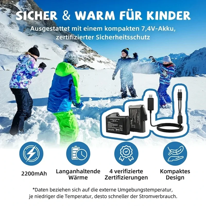 Savior Beheizbare Fäustlinge für Kinder & Jugendliche – Wasserdichte Skihandschuhe mit Akku, 3 Heizstufen für Ski & Winter