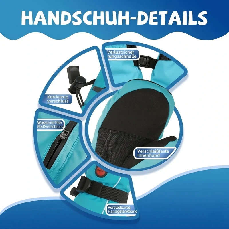 Savior Beheizbare Fäustlinge für Kinder & Jugendliche – Wasserdichte Skihandschuhe mit Akku, 3 Heizstufen für Ski & Winter