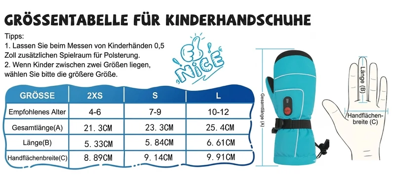 Savior Beheizbare Fäustlinge für Kinder & Jugendliche – Wasserdichte Skihandschuhe mit Akku, 3 Heizstufen für Ski & Winter