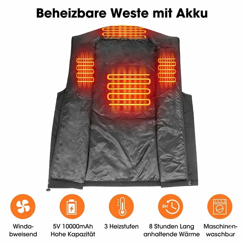 Savior Herren-Heizweste – 3-stufige Temperaturregelung & wasserabweisend