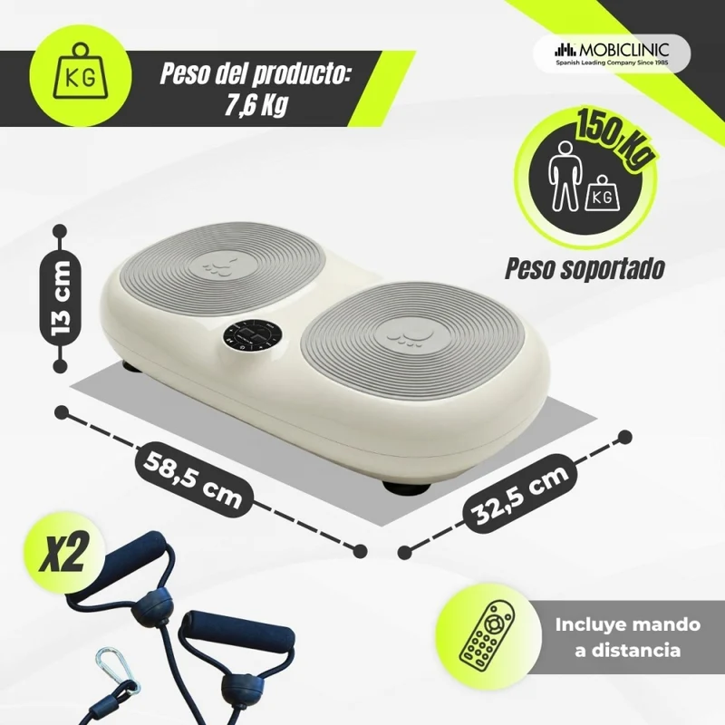 Vibrationsplattform | 99 Geschwindigkeiten | 9 Programme| Elastische Bänder | Bildschirm und Fernbedienung | Karol | Mobiclinic