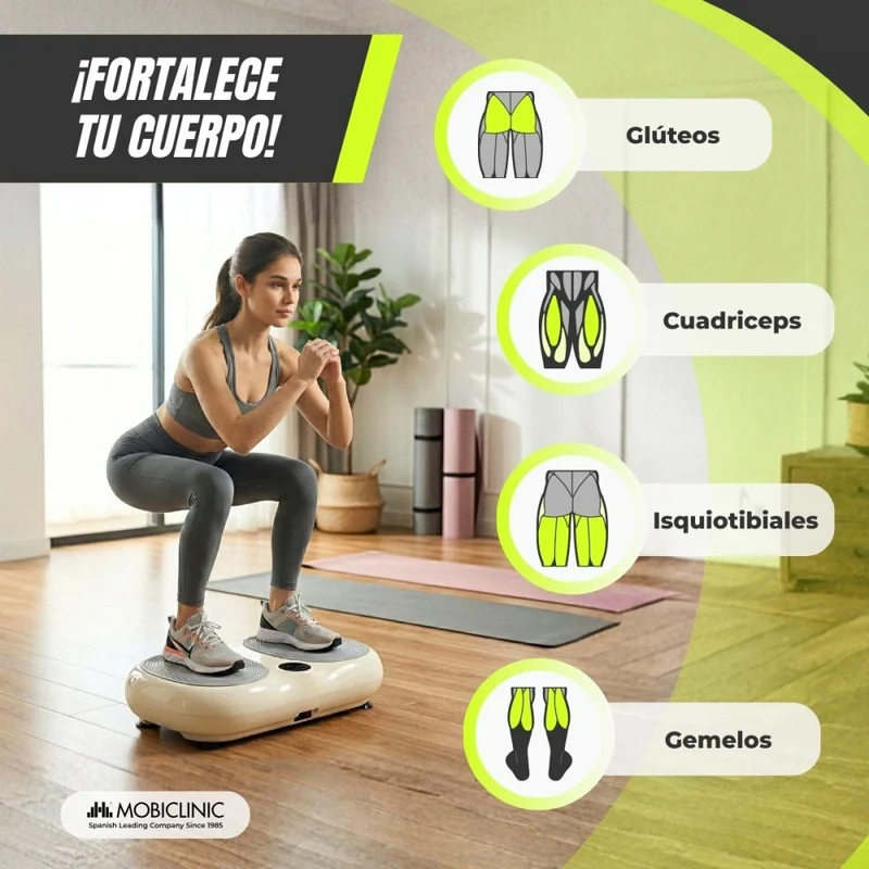 Vibrationsplattform | 99 Geschwindigkeiten | 9 Programme| Elastische Bänder | Bildschirm und Fernbedienung | Karol | Mobiclinic
