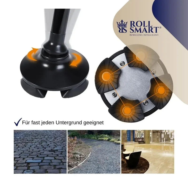 Gehstock alu schwarz mit alarm, led, 4 punkt fuß, faltbar