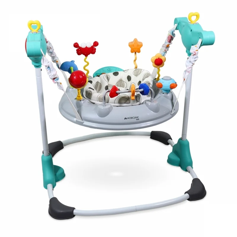 Baby Jumper | 8 Spielzeuge | 7 Lieder | 3 Höhen | 360º drehbarer Sitz | Waschbar | Tiger | Mehrfarbig | Mobiclinic