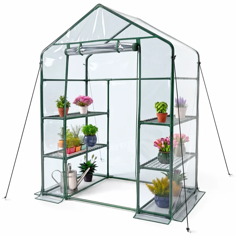 Gewächshaus mit Regalen | Rolltor | Sichere Befestigung | Wasserdicht | PVC | 143x73x195 cm | Home Grow | Mobiclinic