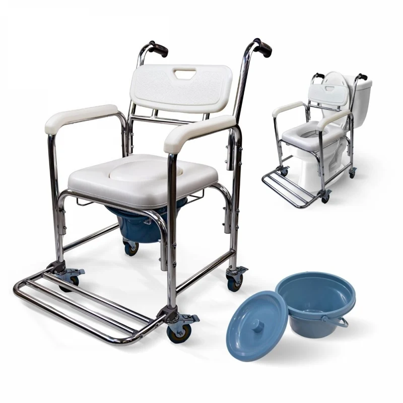 WC-Sitz mit Toilettenstuhl | 4,3-L Toilettenstuhl | Fußstütze und Armlehnen | Räder mit Bremsen | Rope | Mobiclinic