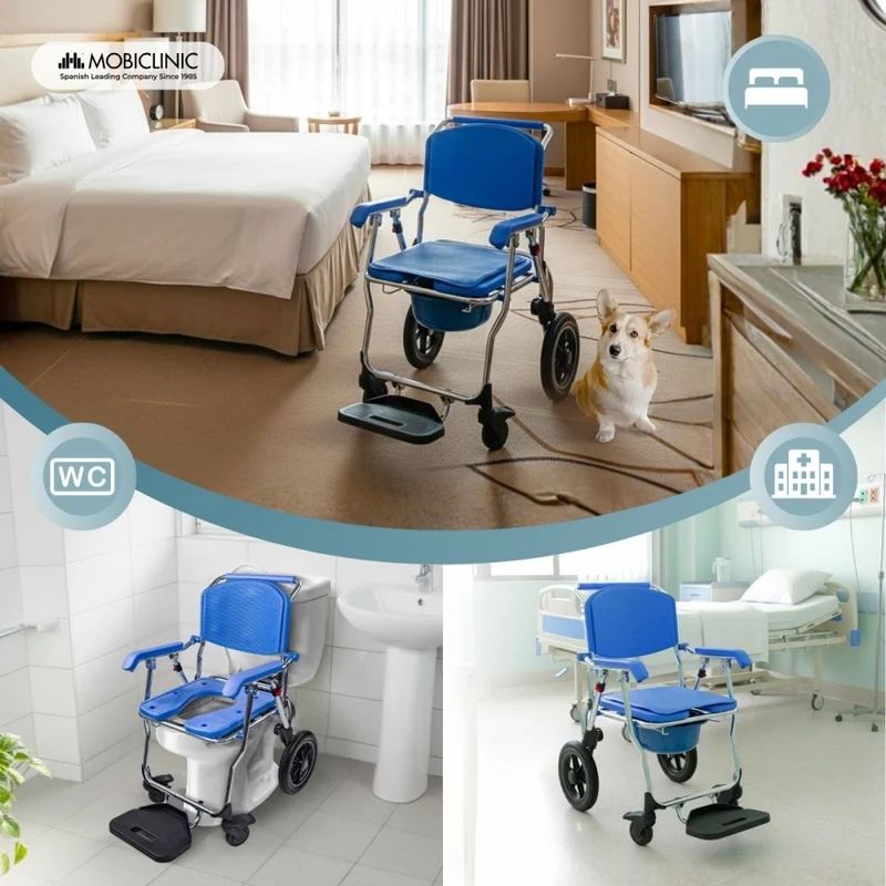 Rollstuhl mit Toilettenfunktion | 3 in 1 | Faltbar und leicht | 6,5-Liter-Eimer | Räder mit Bremsen | Babor | Mobiclinic