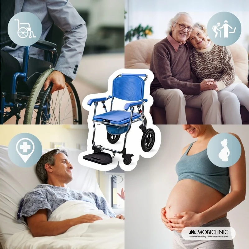 Rollstuhl mit Toilettenfunktion | 3 in 1 | Faltbar und leicht | 6,5-Liter-Eimer | Räder mit Bremsen | Babor | Mobiclinic
