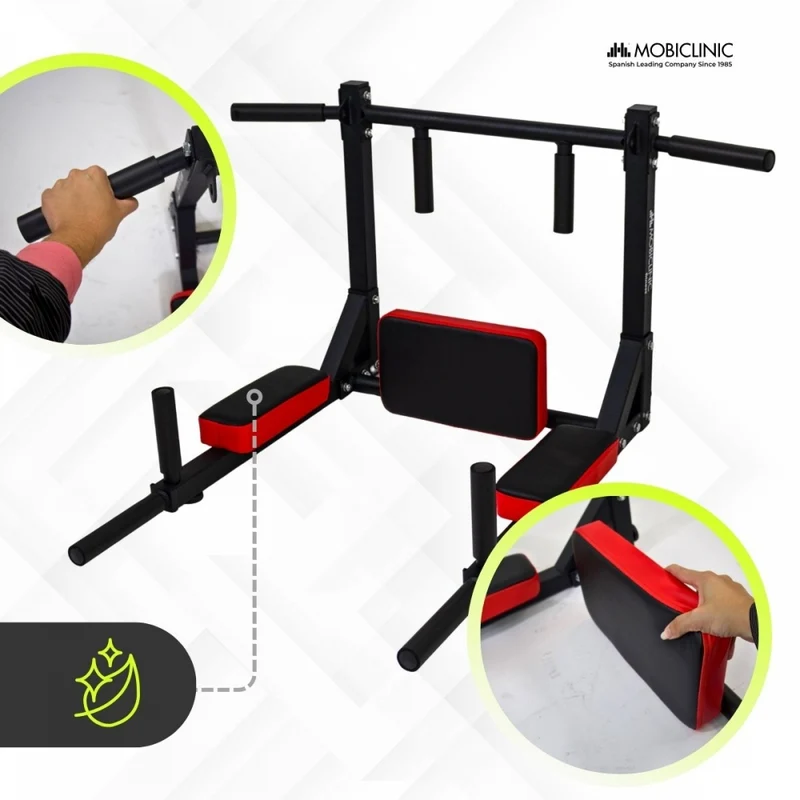 Klimmzugstange zur Wandmontage | 2-in-1 Wendbar | Gepolstertes Kissen und Stützen | Rutschfester Griff | Q2 | Mobiclinic