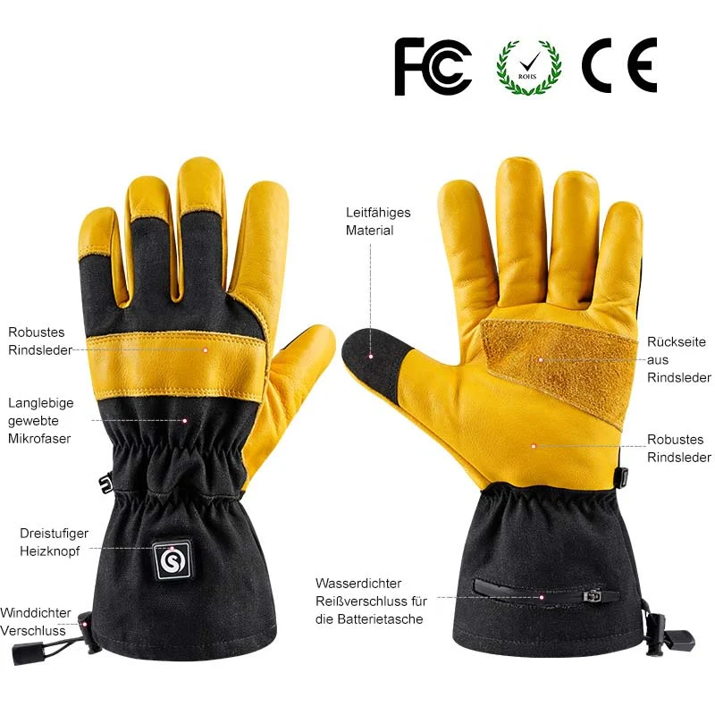 Savior Beheizbare Leder-Arbeitshandschuhe aus Rindsleder | Robuste Profi-Winterhandschuhe für Bau, Logistik & Handwe