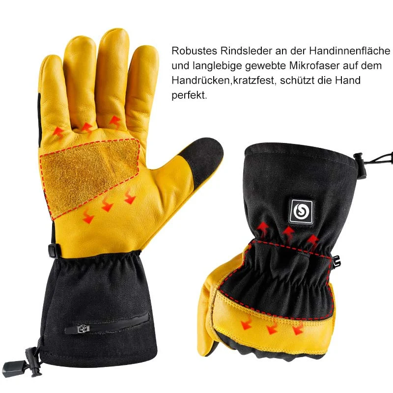 Savior Beheizbare Leder-Arbeitshandschuhe aus Rindsleder | Robuste Profi-Winterhandschuhe für Bau, Logistik & Handwe