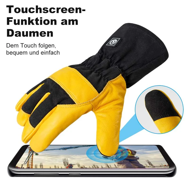 Savior Beheizbare Leder-Arbeitshandschuhe aus Rindsleder | Robuste Profi-Winterhandschuhe für Bau, Logistik & Handwe