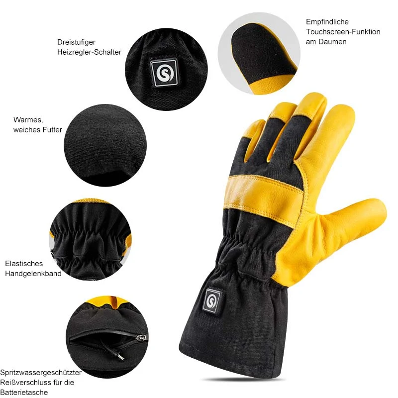 Savior Beheizbare Leder-Arbeitshandschuhe aus Rindsleder | Robuste Profi-Winterhandschuhe für Bau, Logistik & Handwe
