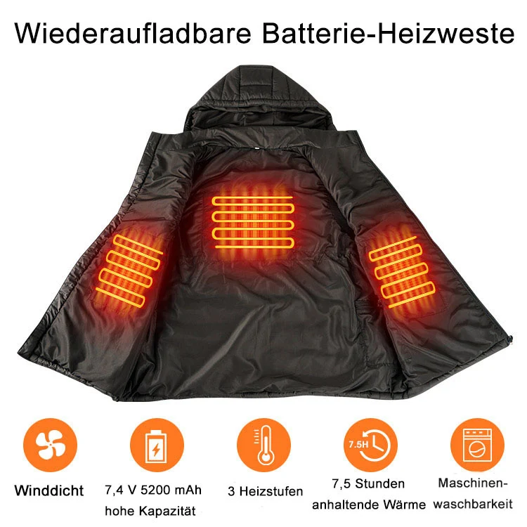 Savior Beheizbare Weste mit Kapuze – Elektrische Heizweste inkl. Akku | 3 Heizstufen & Wasserfest