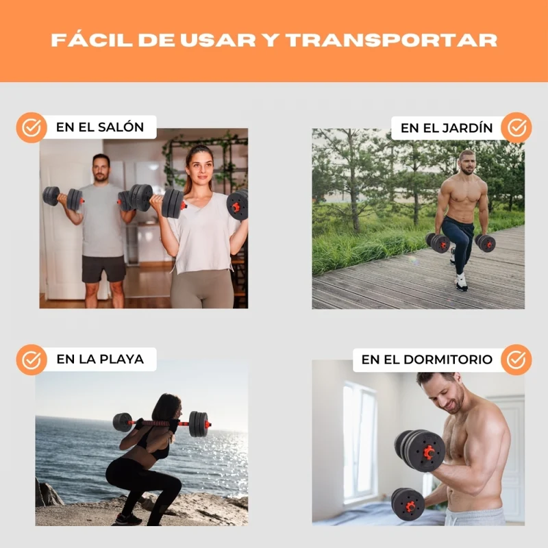 Verstellbare Hanteln mit 2-in-1-Stange | 20 kg zum Verteilen | Allmähliches Wachstum | Gepolstert | ExtenFit | Mobiclinic