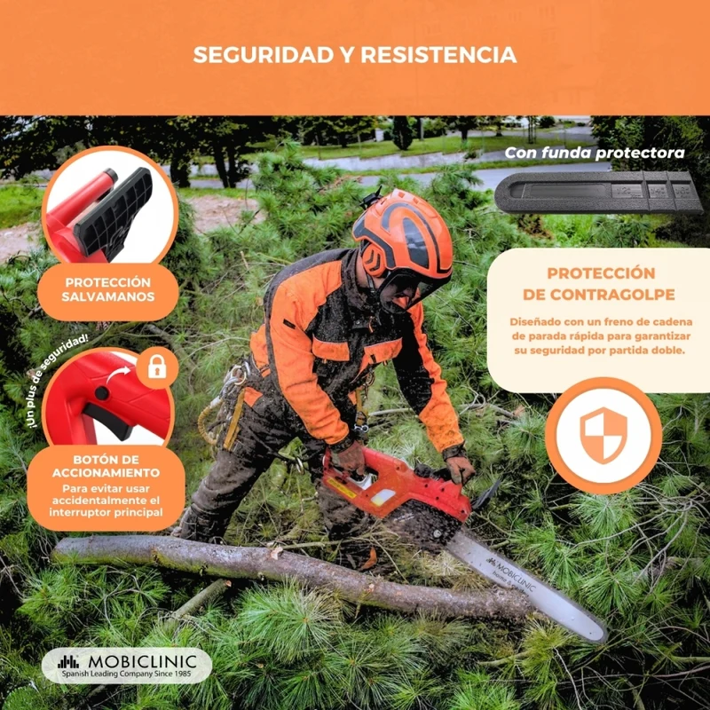Plug-in-Elektrokettensäge | 1800-W-Motor | Mit Griff | 7500 U/min | Rot | Präzisionsschneidkette | Timberpro | Mobiclinic