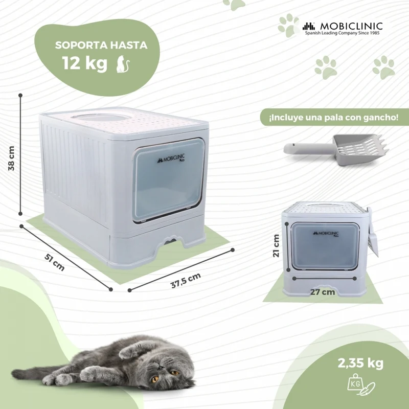 Katzentoilette | Geschlossen | Inklusive Schaufel | Ausziehbare und herausnehmbare Wanne | Stabil | CatBox | Mobiclinic