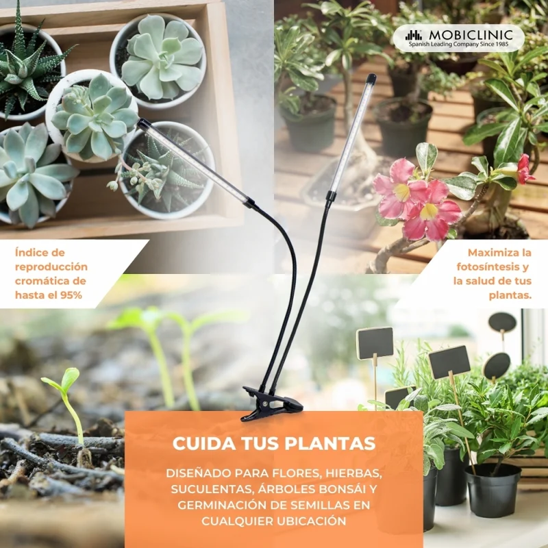 Pflanzenlampe | LED | 3 Modi | 6000K| Schwarz| Timer | 10 Helligkeitsstufen | 360º Drehung | Growflex | Mobiclinic