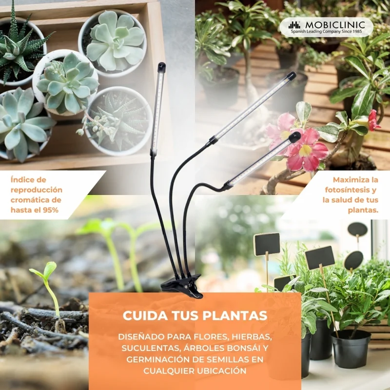 Pflanzenlampe | LED | 3 Modi | 6000K| Schwarz| Timer | 10 Helligkeitsstufen | 360º Drehung | Growflex | Mobiclinic