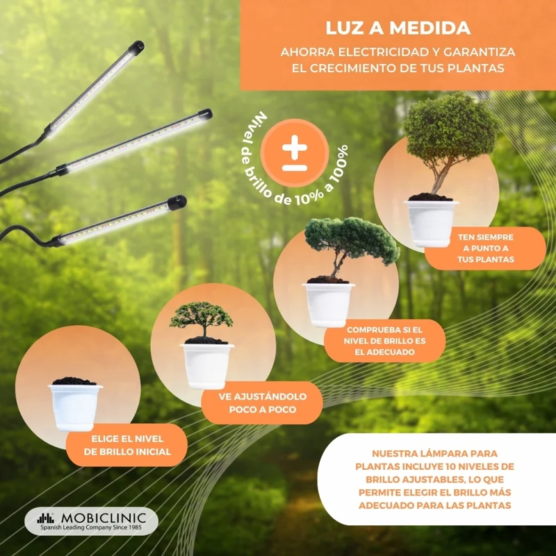 Pflanzenlampe | LED | 3 Modi | 6000K| Schwarz| Timer | 10 Helligkeitsstufen | 360º Drehung | Growflex | Mobiclinic