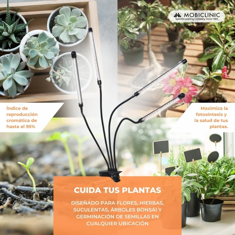 Pflanzenlampe | LED | 3 Modi | 6000K| Schwarz| Timer | 10 Helligkeitsstufen | 360º Drehung | Growflex | Mobiclinic
