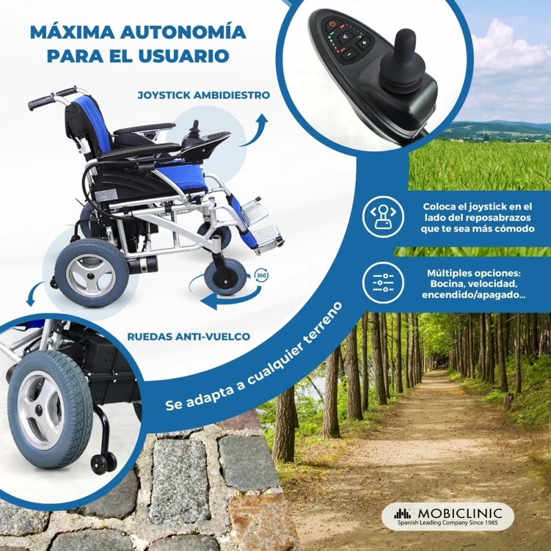 Elektrorollstuhl | Faltbar | Reichweite. 20 km | Aluminium | 24V | Blau & schwarz | Modell Lyra | Mobiclinic