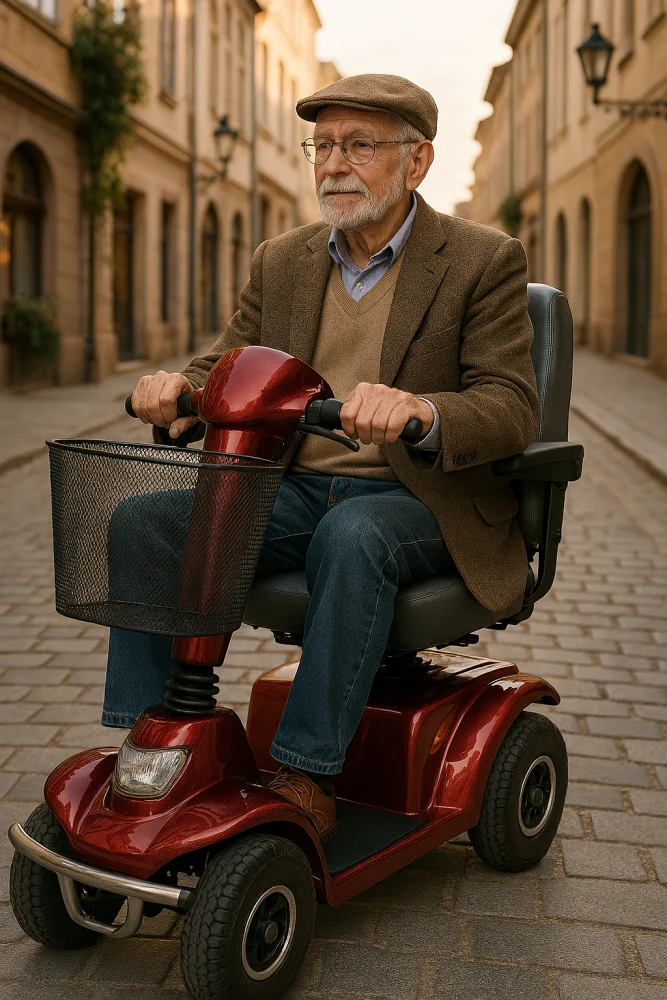 Scooter für Behinderte | 4 Räder | Premium | Abmontierbar | Kapazität 45 km | 12V | Bordeaux | Modell: Libra | Mobiclinic
