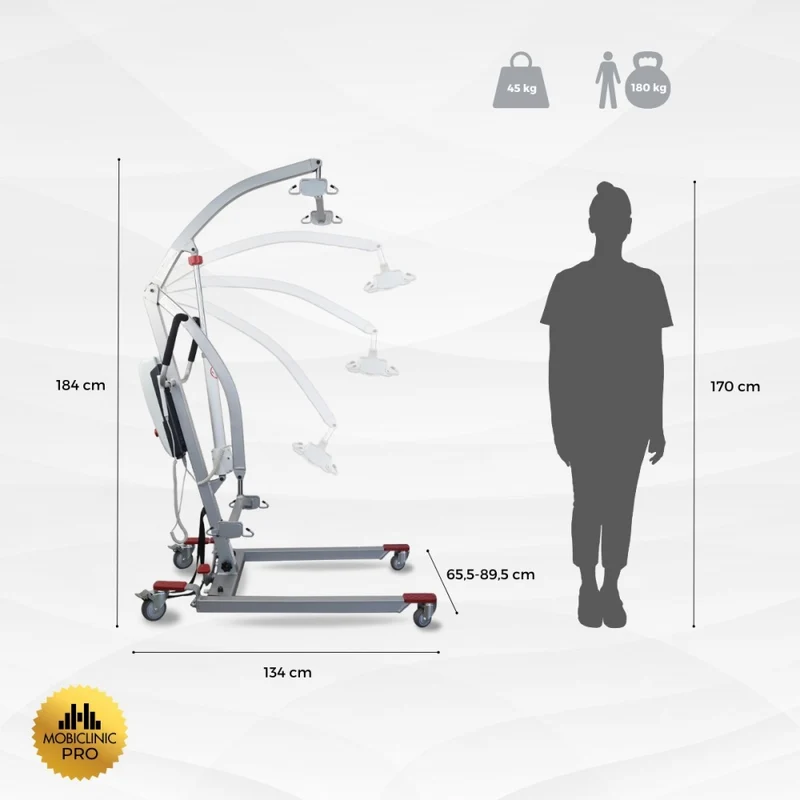 Elektrokran | Inklusive 4-Haken-Gurt | Struktur bereits montiert (KEINE Werkzeuge) | 180 kg | Fortuna | Mobiclinic