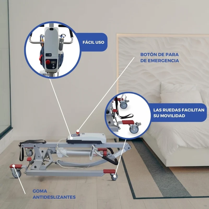 Elektrokran | Inklusive 4-Haken-Gurt | Struktur bereits montiert (KEINE Werkzeuge) | 180 kg | Fortuna | Mobiclinic