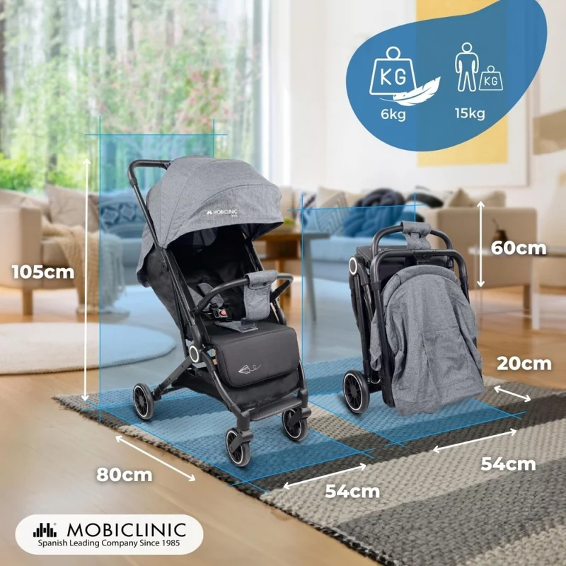 Kinderwagen |Kompakt |Faltbar |Einhebel |Für Reisen |Verstellbare Fußstütze |Max. 15kg |Grau |Trip | Mobiclinic
