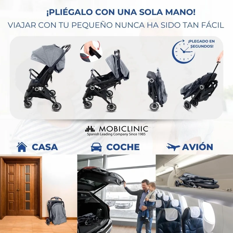 Kinderwagen |Kompakt |Faltbar |Einhebel |Für Reisen |Verstellbare Fußstütze |Max. 15kg |Grau |Trip | Mobiclinic
