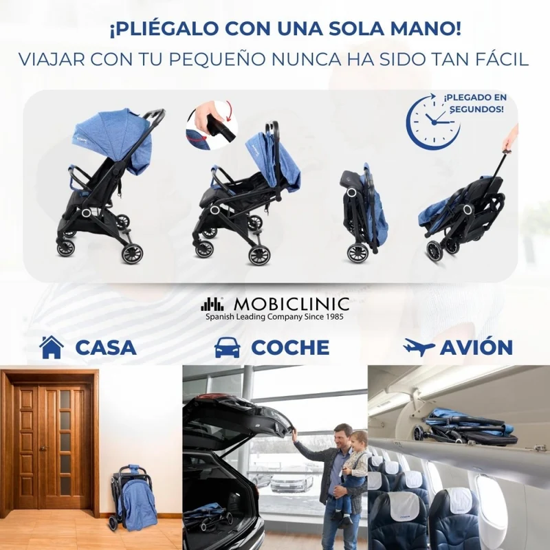 Kinderwagen |Kompakt |Faltbar |Einhebel |Für Reisen |Verstellbare Fußstütze |Max. 15kg |Blau |Trip | Mobiclinic