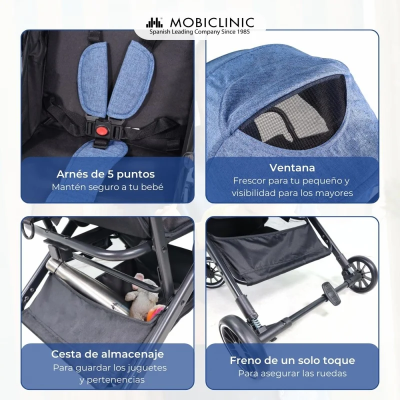 Kinderwagen |Kompakt |Faltbar |Einhebel |Für Reisen |Verstellbare Fußstütze |Max. 15kg |Blau |Trip | Mobiclinic
