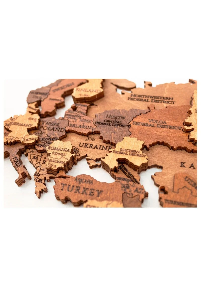 3D-Holzpuzzle, Set Weltkarte M + Flaggen-Pins
