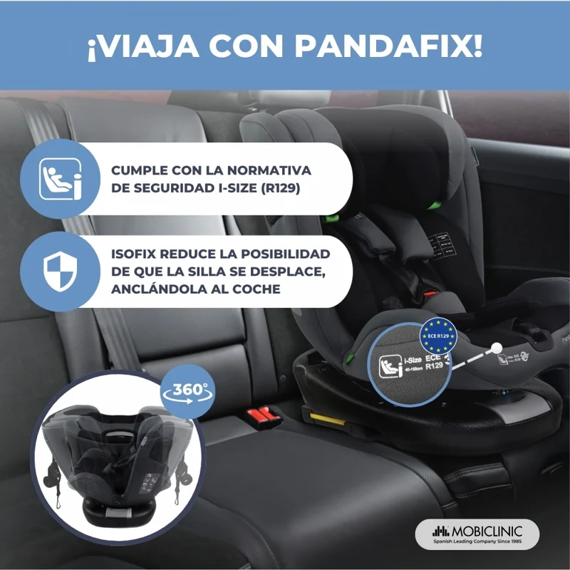 Kindersitz | 360º Drehung | Verstellbare Rückenlehne | 40-150 cm | 0-12 Jahre | Isofix | Top Tether | Pandafix | Mobiclinic