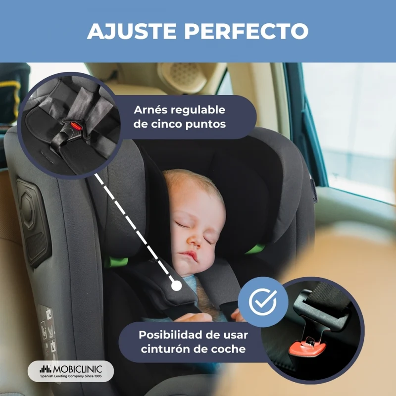 Kindersitz | 360º Drehung | Verstellbare Rückenlehne | 40-150 cm | 0-12 Jahre | Isofix | Top Tether | Pandafix | Mobiclinic