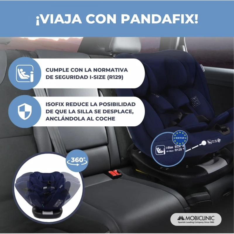 Kindersitz | 360º Drehung | Verstellbare Rückenlehne | 40-150 cm | 0-12 Jahre | Isofix | Top Tether | Pandafix | Mobiclinic